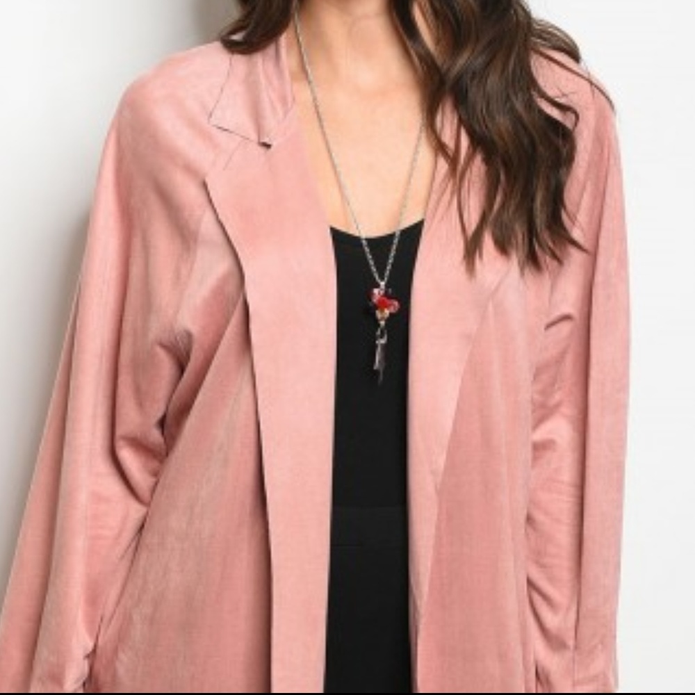 DUSTY PINK SUEDE DUSTER JACKET - Picture 3 of 4
